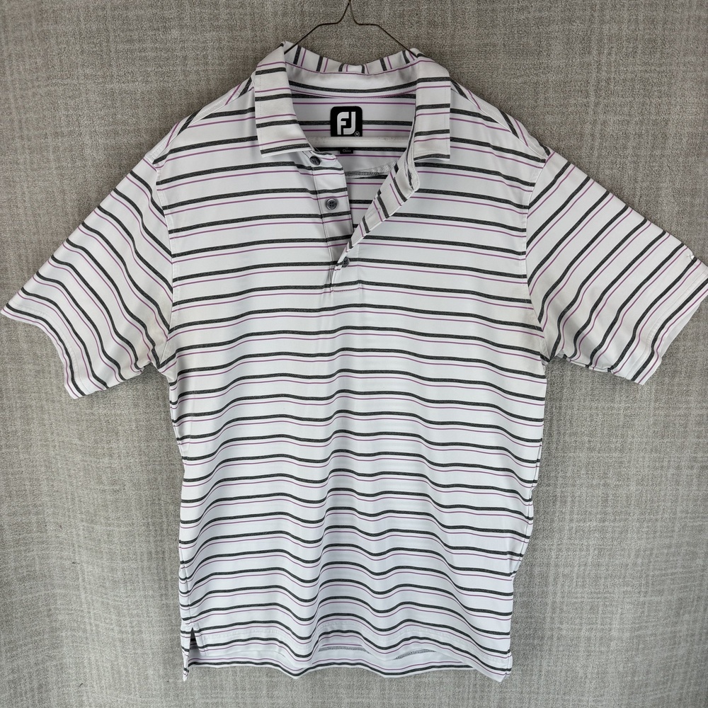 FootJoy Polo Mens M White Striped Regular Spandex Jersey Collared Golf